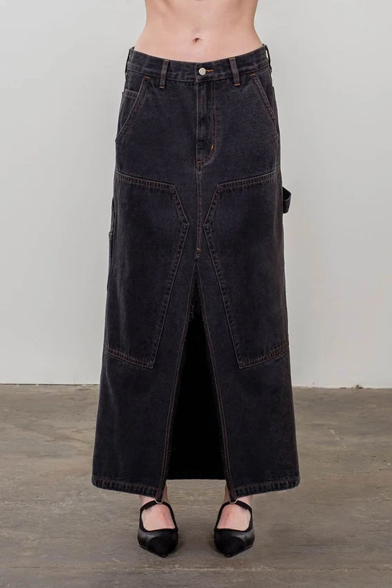 Black Denim Midi Skirt
