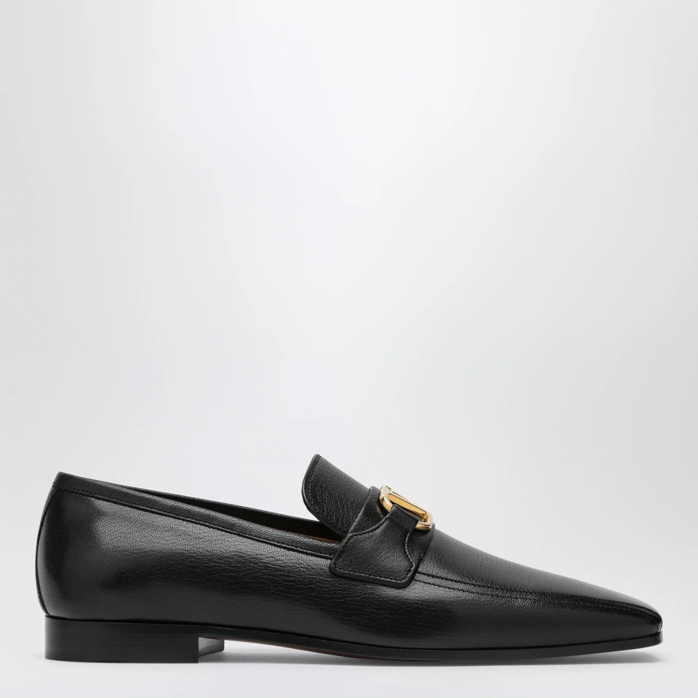 Black Goatskin Leather Loafers Comfortable Square Toe
