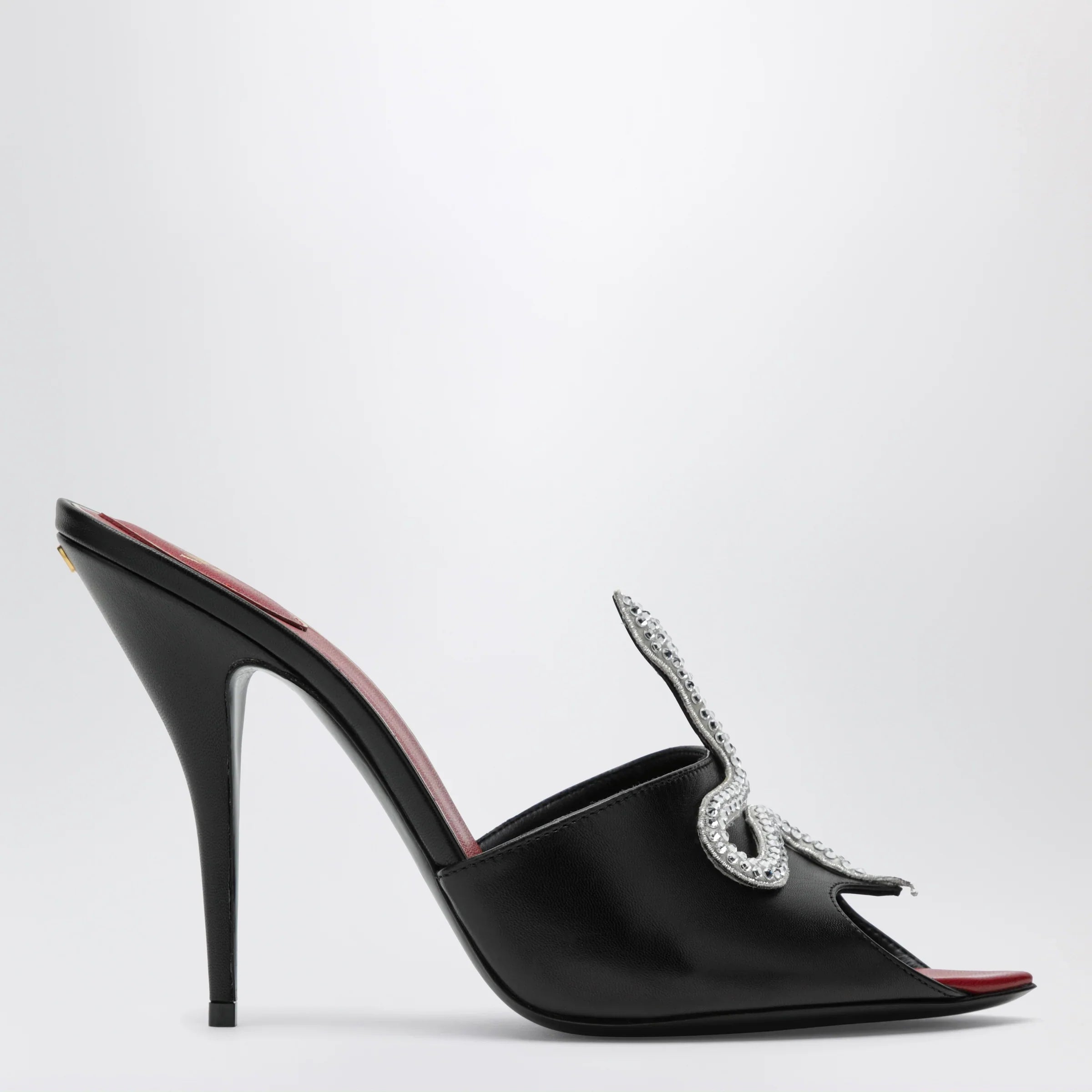 Black Goatskin Slide Sandals with Crystal Snake Detail for Summer