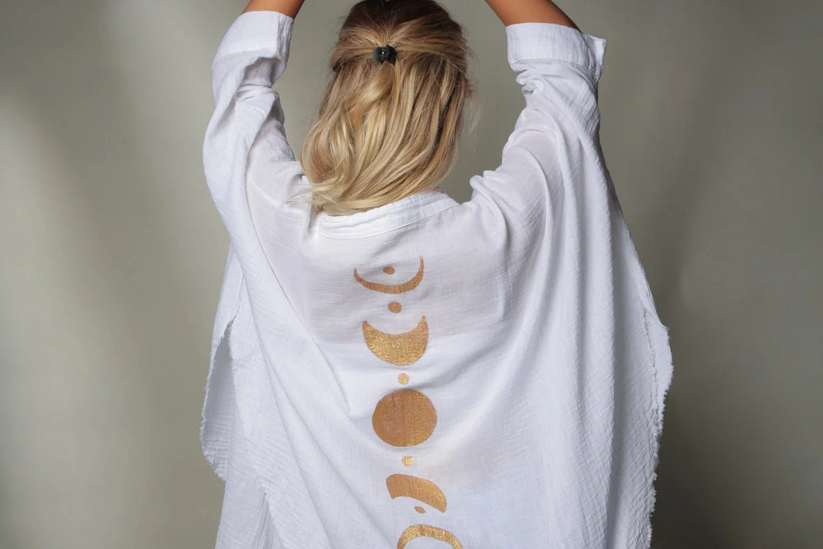 Black &Gold Moon Phases Muslin Kimono Robe / Poncho