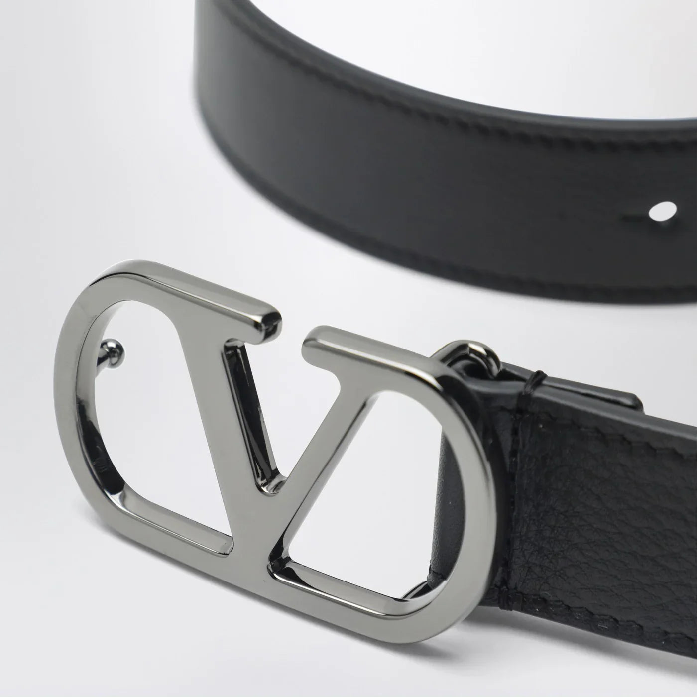 Black Leather Adjustable VLogo Belt