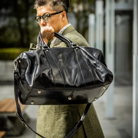 Black Leather Duffel Bag, Travel Bag - Wise Children