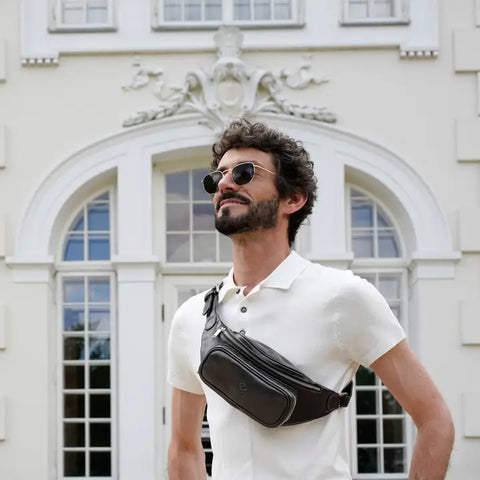 Black Leather Fanny Pack Belly Bag - Independent People