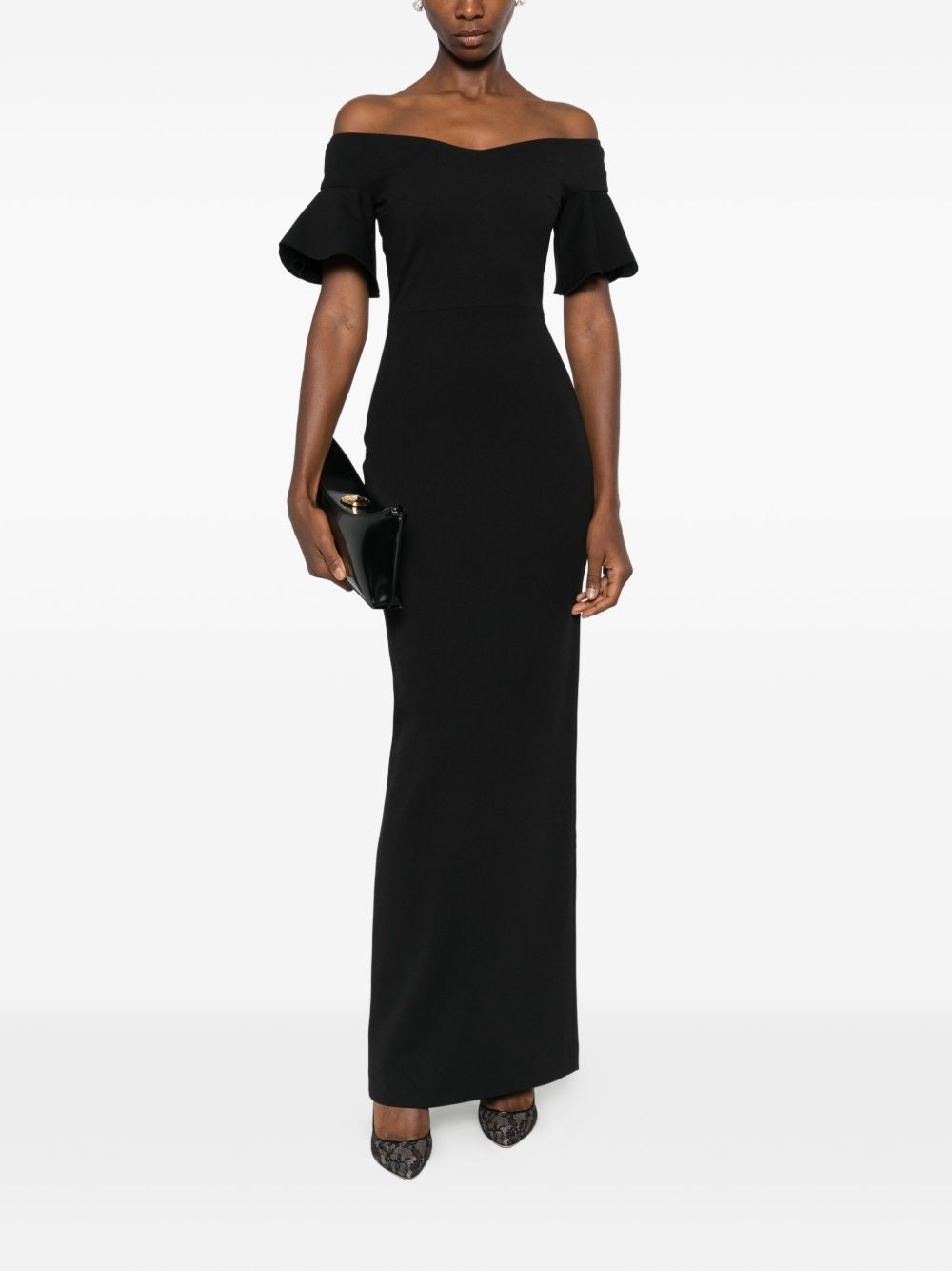 Black Off-Shoulder Maxi Dress with Concealed Zip