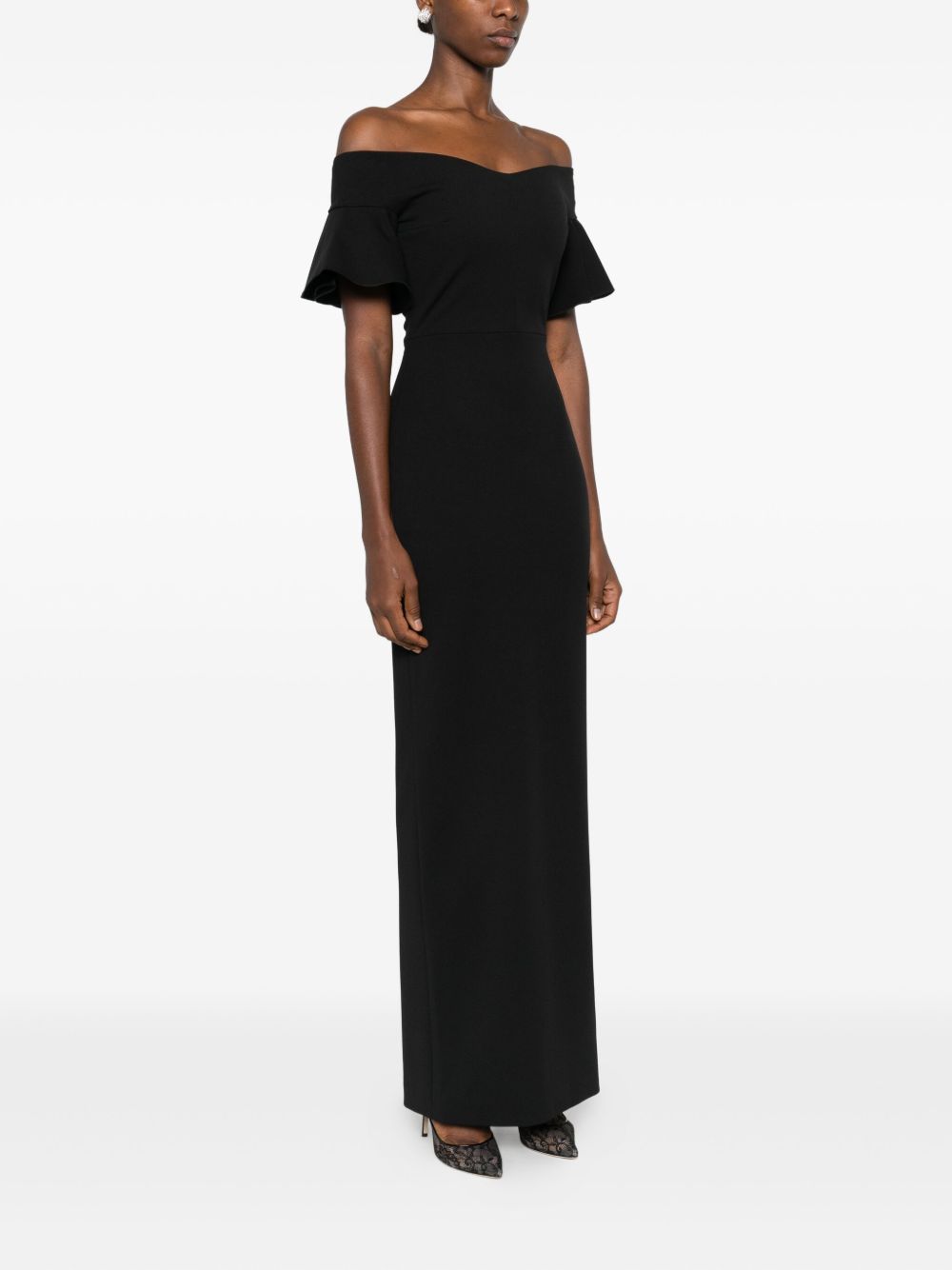 Black Off-Shoulder Maxi Dress with Concealed Zip