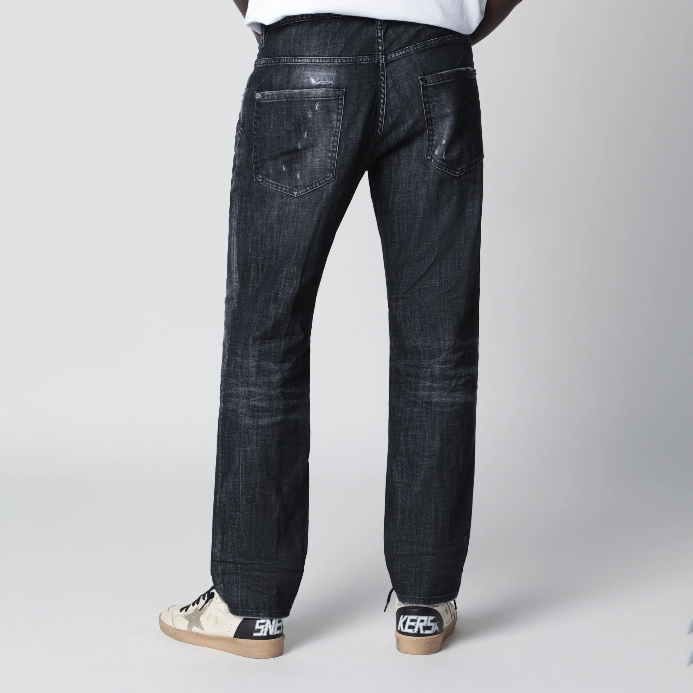 Black Washed Cotton Distressed Jeans for Comfort