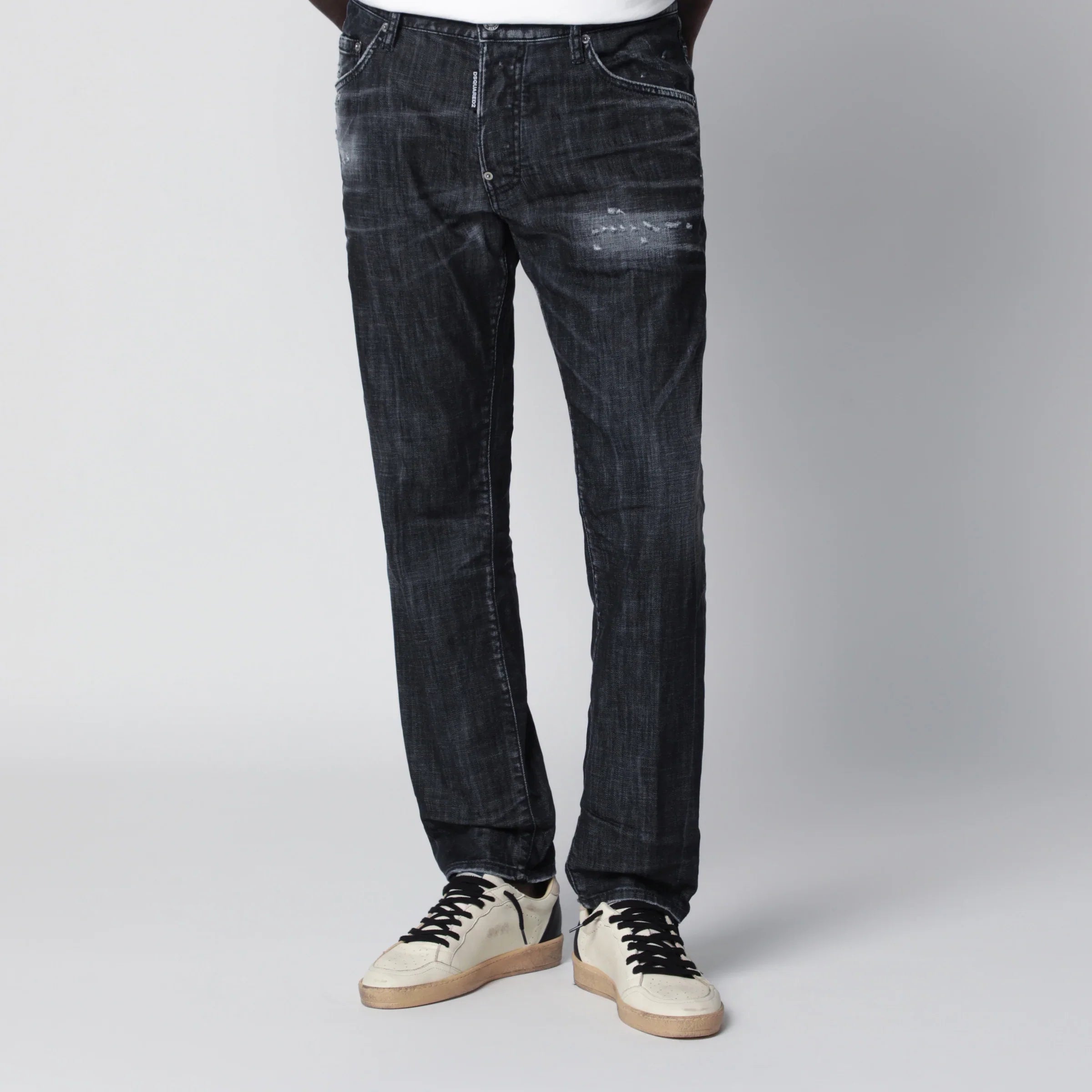 Black Washed Cotton Distressed Jeans for Comfort