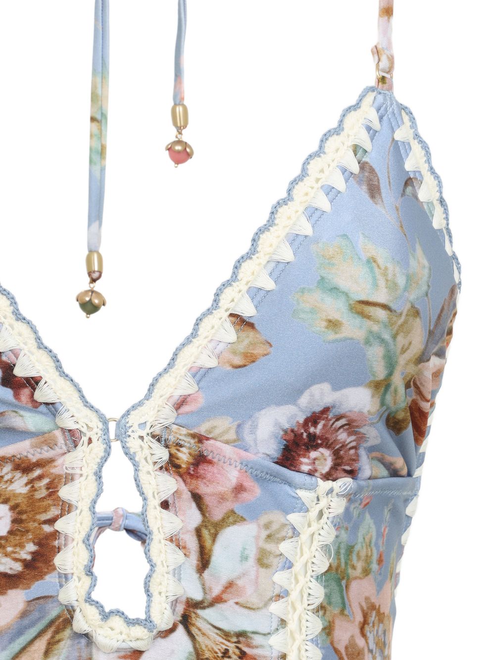 Blue Floral Crochet Trim Swimsuit for Summer Comfort