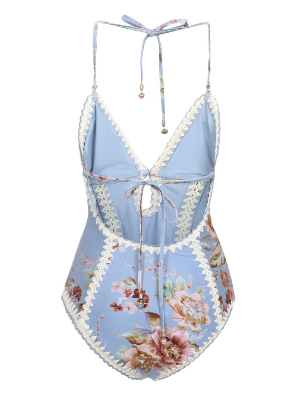 Blue Floral Crochet Trim Swimsuit for Summer Comfort