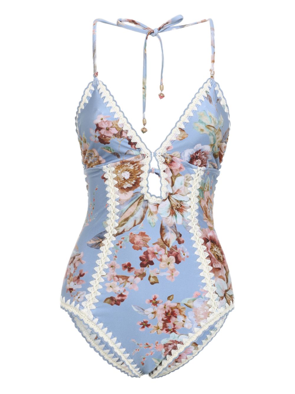 Blue Floral Crochet Trim Swimsuit for Summer Comfort