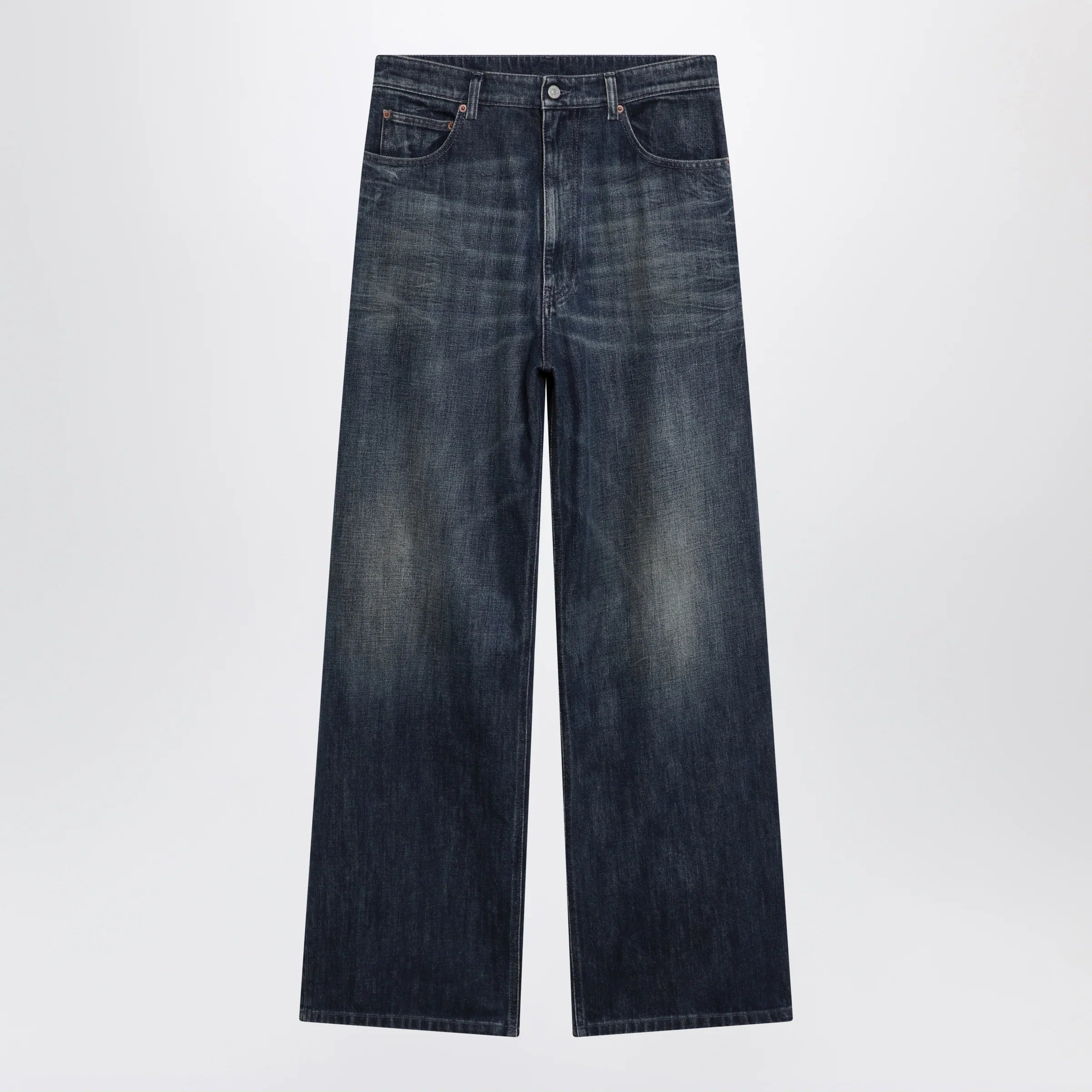 Blue Washed Cotton Denim Jeans for Comfort