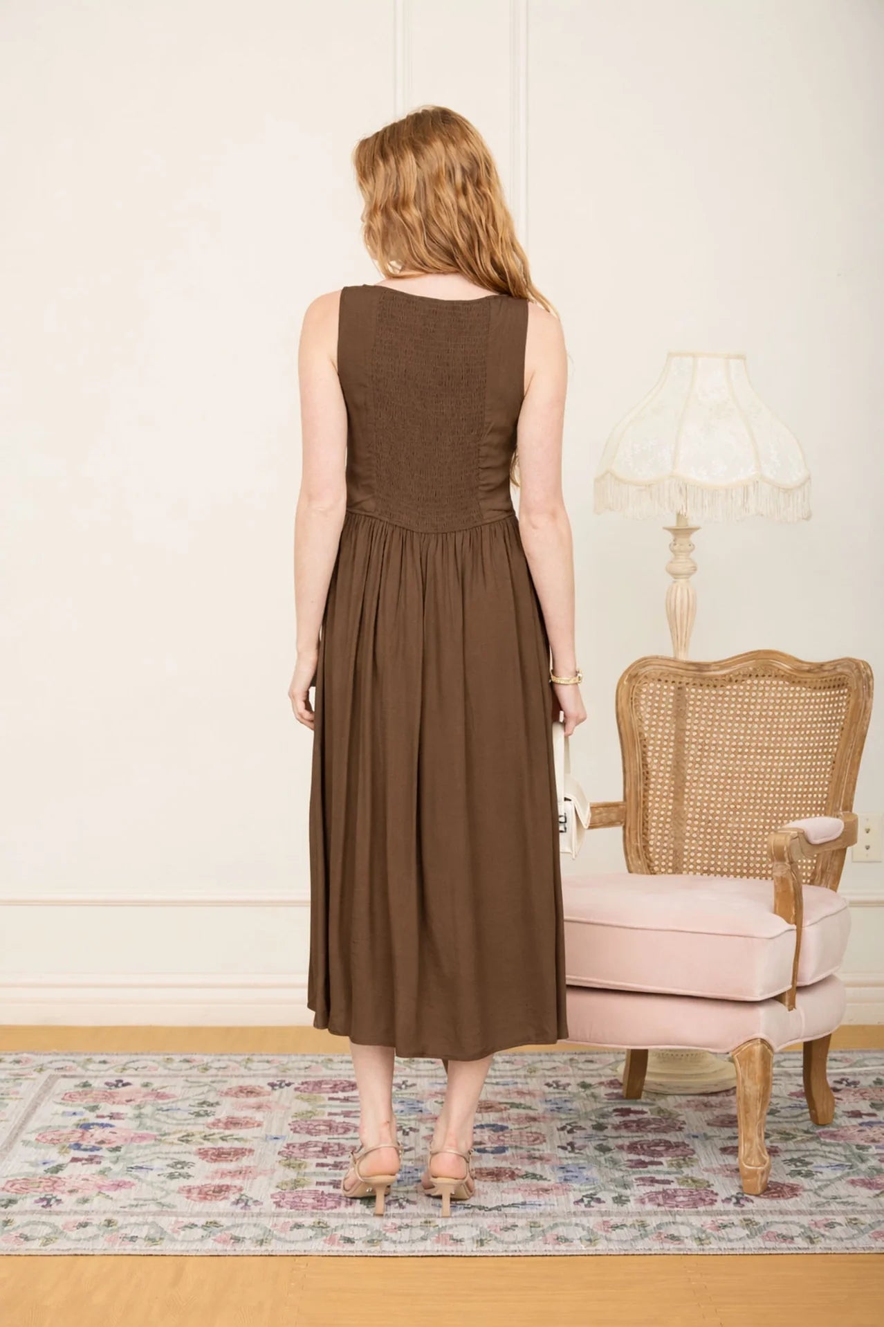 Boat Neck Sleeveless Basque Waist Midi Dress