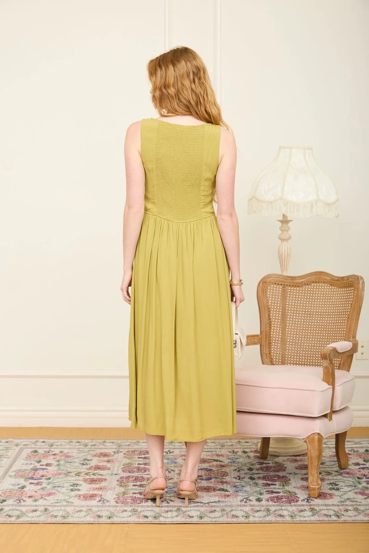 Boat Neck Sleeveless Basque Waist Midi Dress
