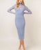 High Neck Long Sleeve Chambray Maxi Dress for Women