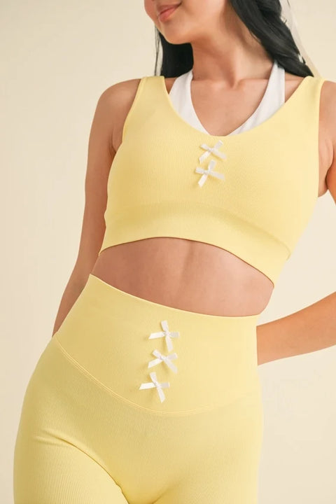 Bow Detail Double Layered Bra and Shorts Set - Lemon