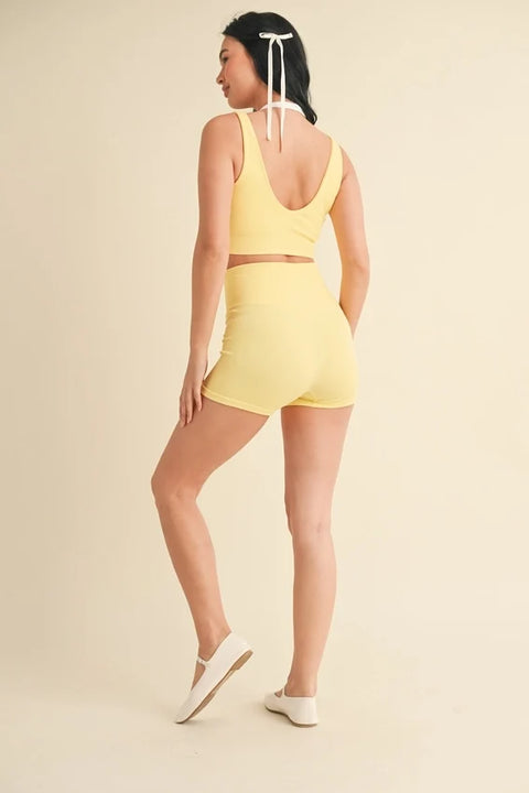 Bow Detail Double Layered Bra and Shorts Set - Lemon