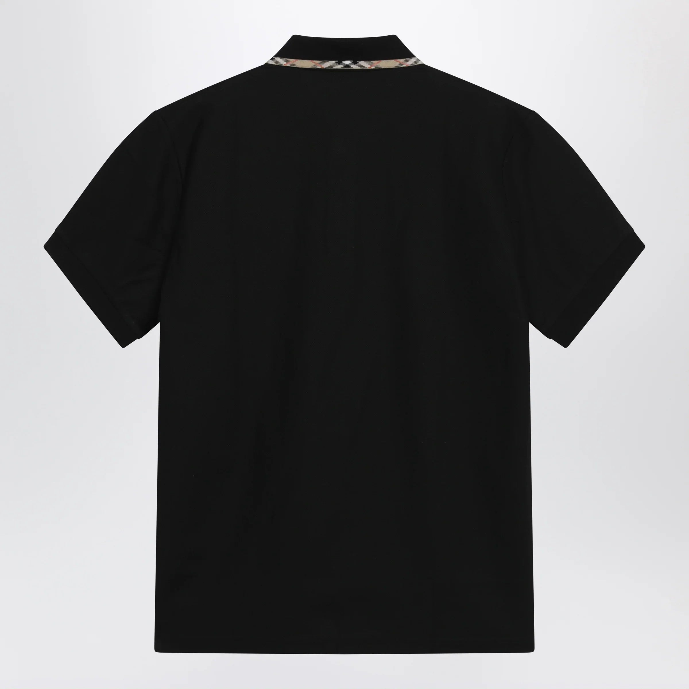 Breathable Black Cotton Polo with Check Collar for Everyday Comfort