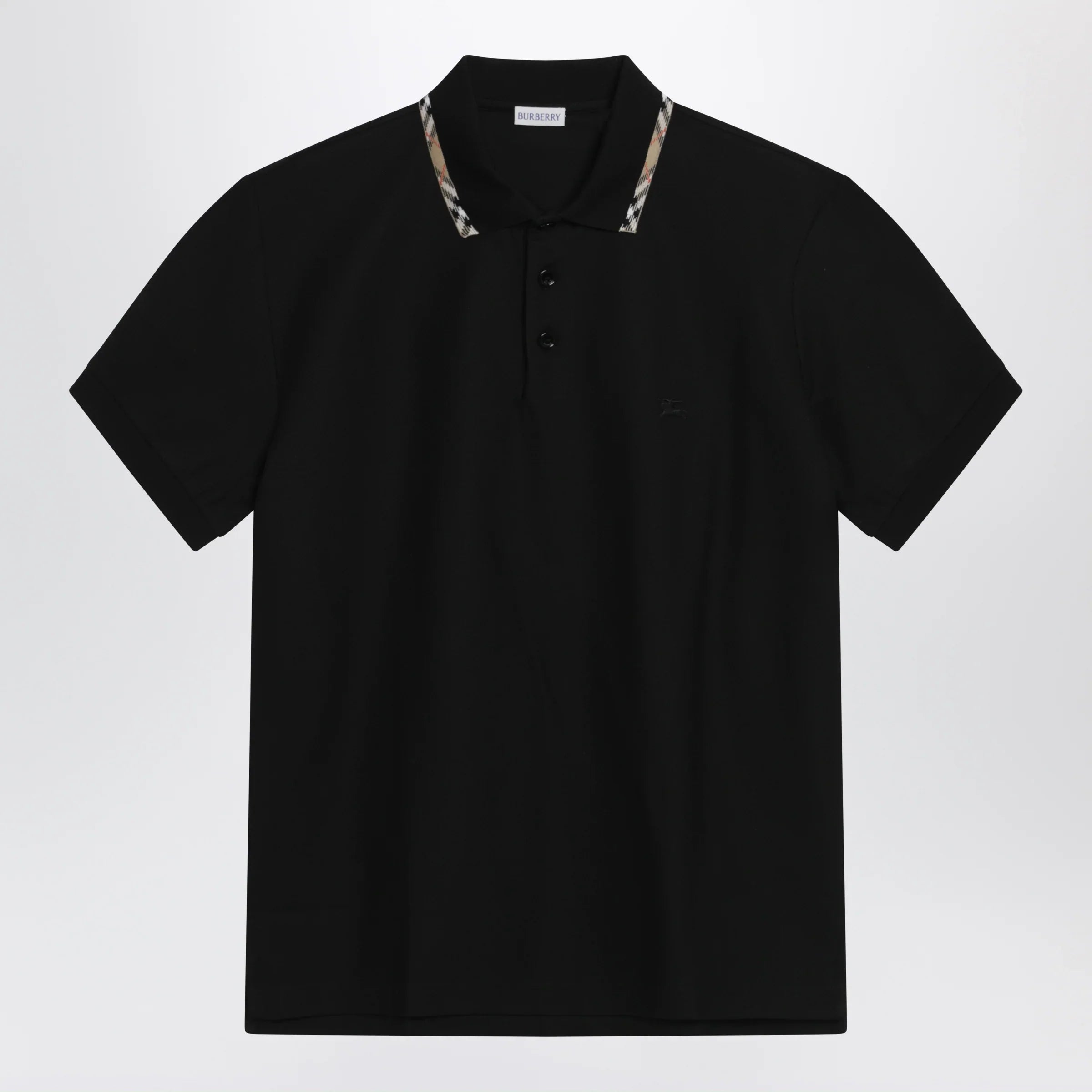 Breathable Black Cotton Polo with Check Collar for Everyday Comfort
