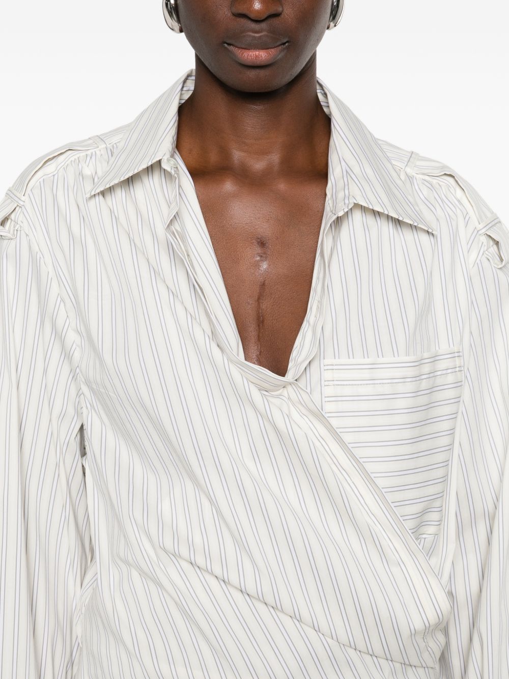 Breathable Cotton Striped Shirt with Epaulettes