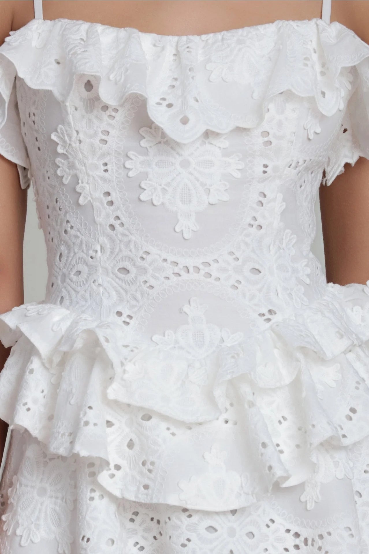 Broderie Anglaise Cotton Ruffle Mini Dress