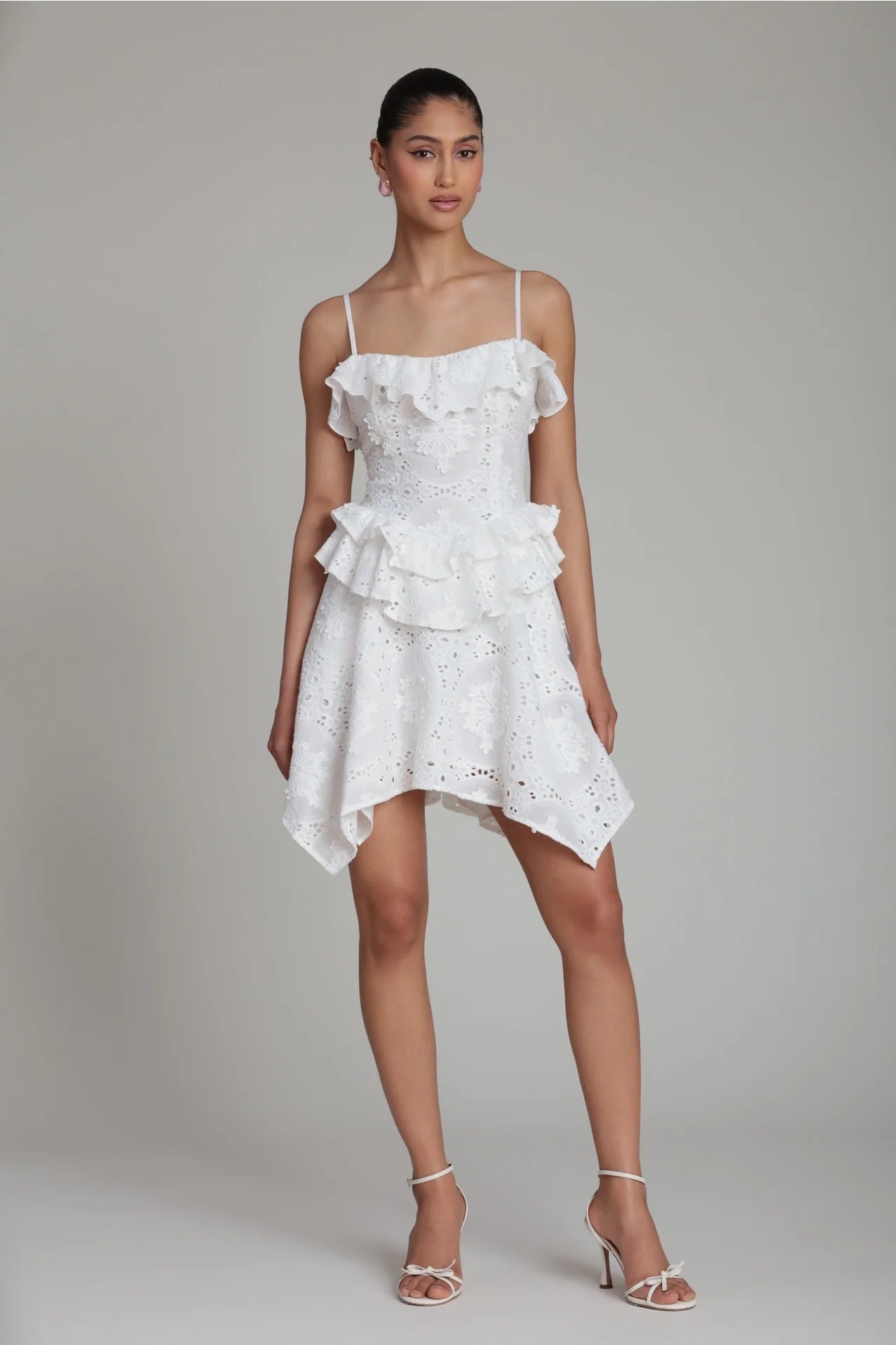 Broderie Anglaise Cotton Ruffle Mini Dress