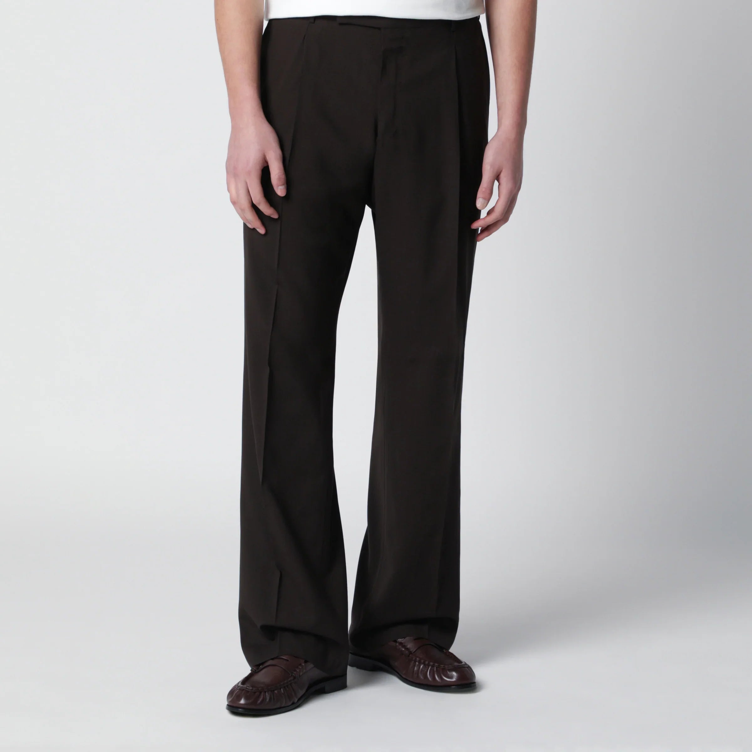 Brown Virgin Wool Comfort Trousers for Everyday Wear
