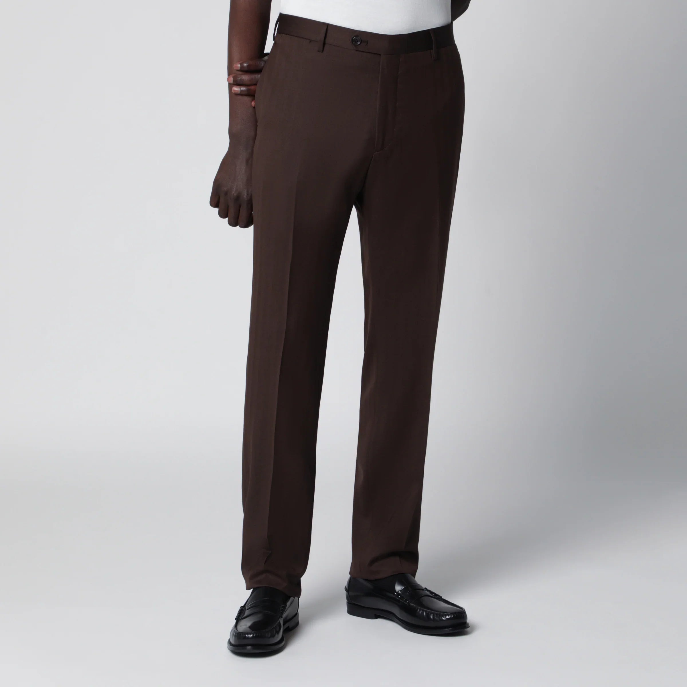 Brown Virgin Wool Single-Breasted Suit for Comfort