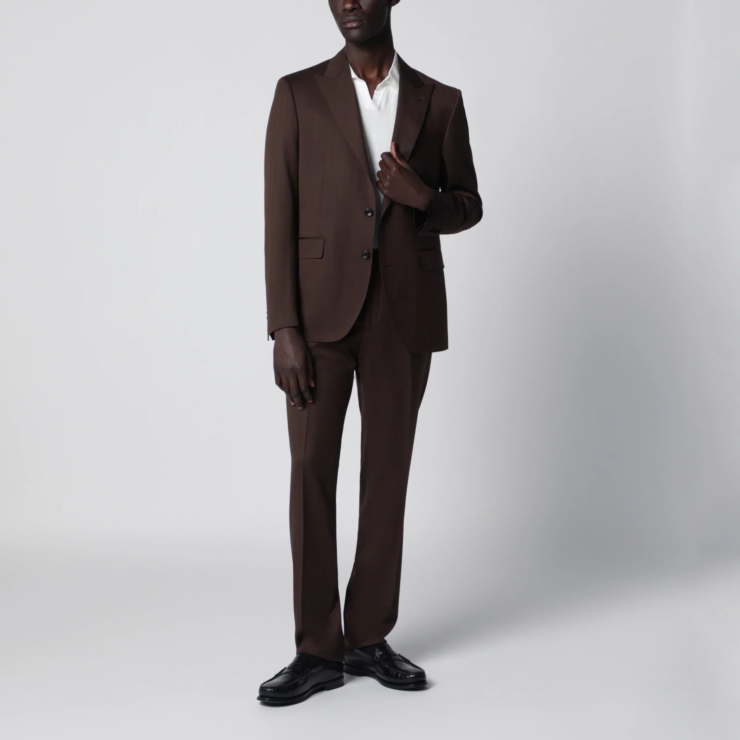 Brown Virgin Wool Single-Breasted Suit for Comfort