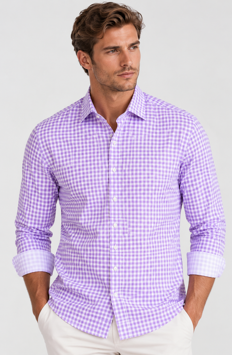 Mauro Long Sleeve Check Tech Shirt - Lavender