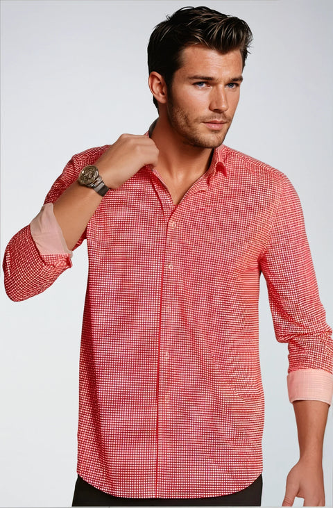 Swiss Check Long Sleeve Tech Shirt - Red