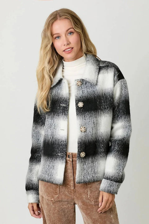 Button Down Checker Jacket - Ivory/Black