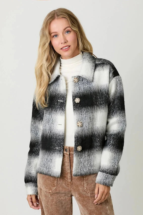 Button Down Checker Jacket - Ivory/Black