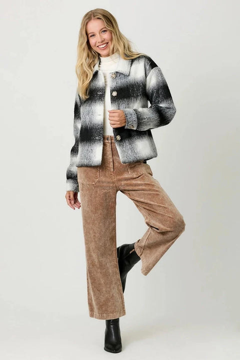 Button Down Checker Jacket - Ivory/Black