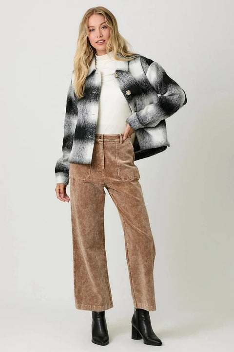 Button Down Checker Jacket - Ivory/Black