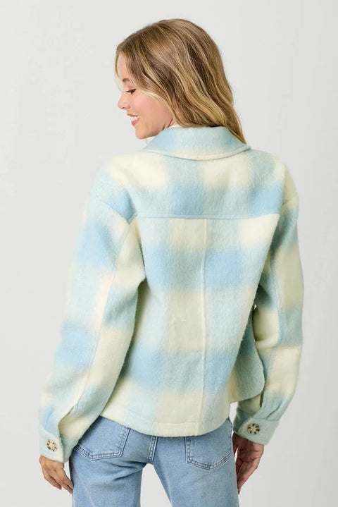 Button Down Checker Jacket - Ivory/Soft Blue