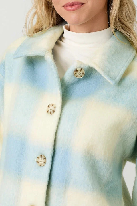 Button Down Checker Jacket - Ivory/Soft Blue