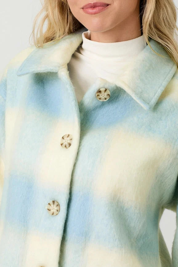 Button Down Checker Jacket - Ivory/Soft Blue