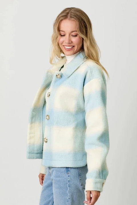 Button Down Checker Jacket - Ivory/Soft Blue