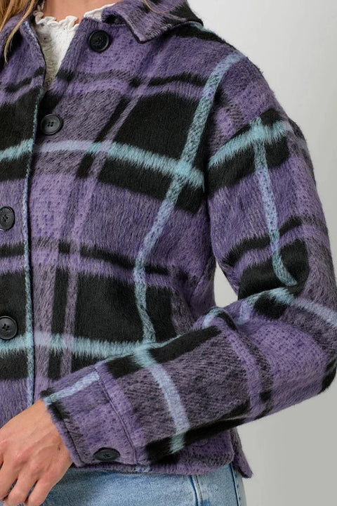 Button Down Checker Jacket - Violet