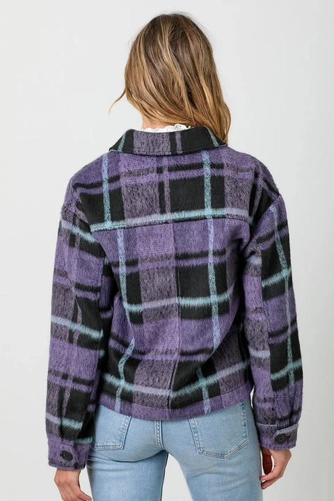 Button Down Checker Jacket - Violet
