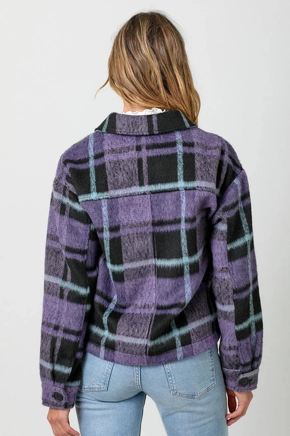 Button Down Checker Jacket - Violet