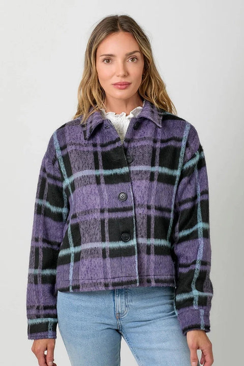 Button Down Checker Jacket - Violet