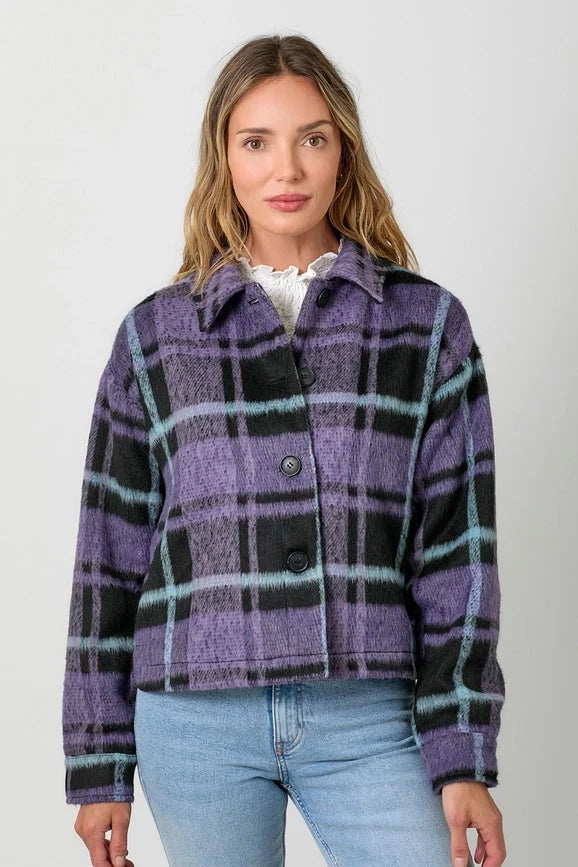 Button Down Checker Jacket - Violet