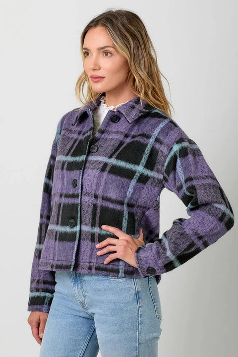 Button Down Checker Jacket - Violet