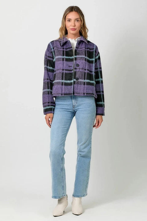 Button Down Checker Jacket - Violet
