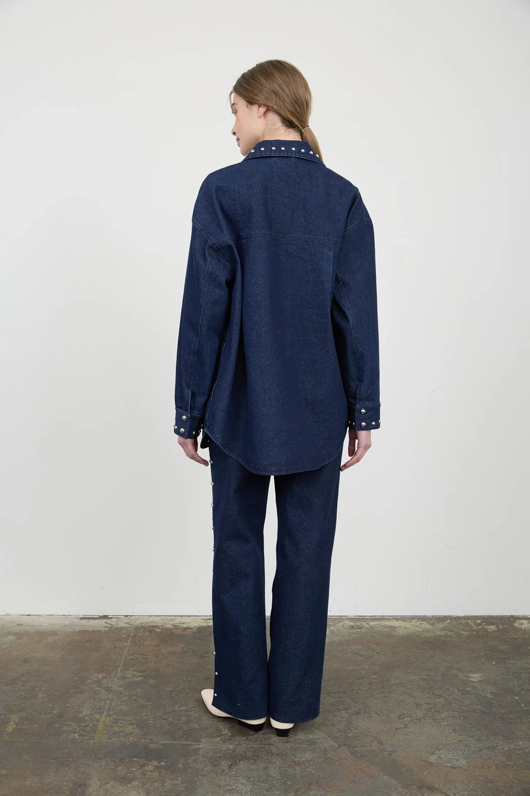 Button Down Stud Detail Denim Shacket