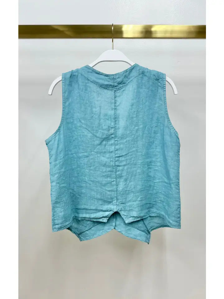 Button Down Vest with Faux Pocket Blue Zuccero