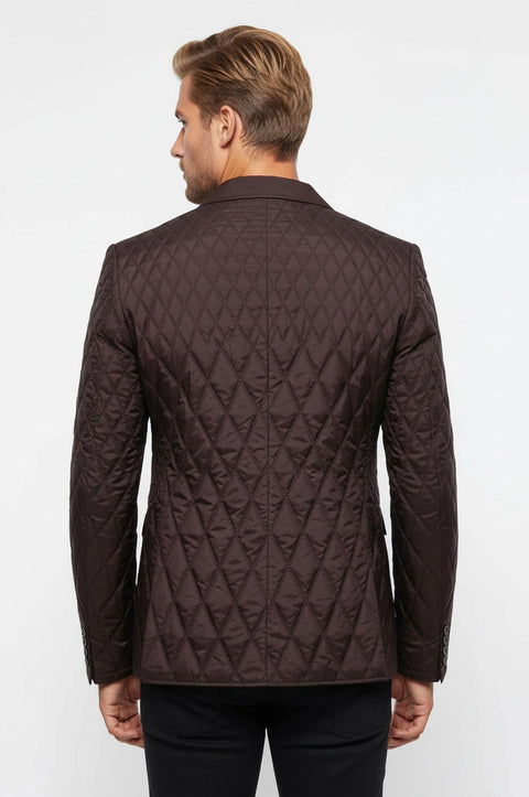 Slim Fit Brown Quilted Blazer - Wessi