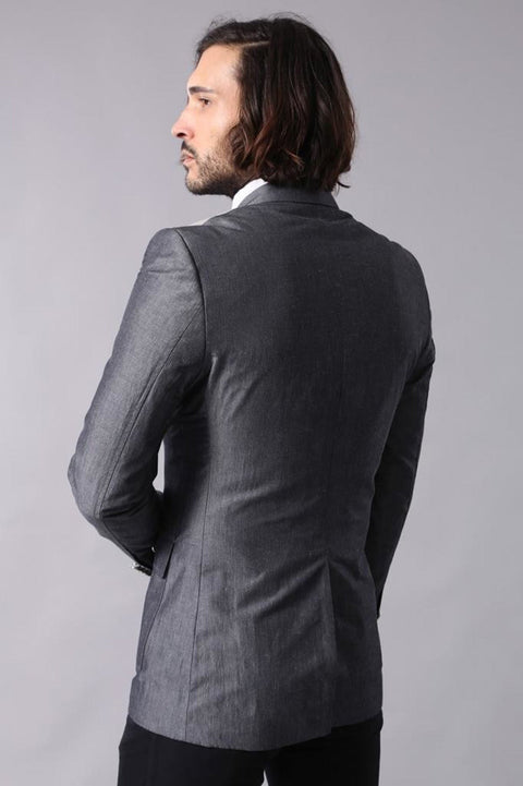 Double Button Bag Pocket Pointed Collar Grey Jacket-Wessi