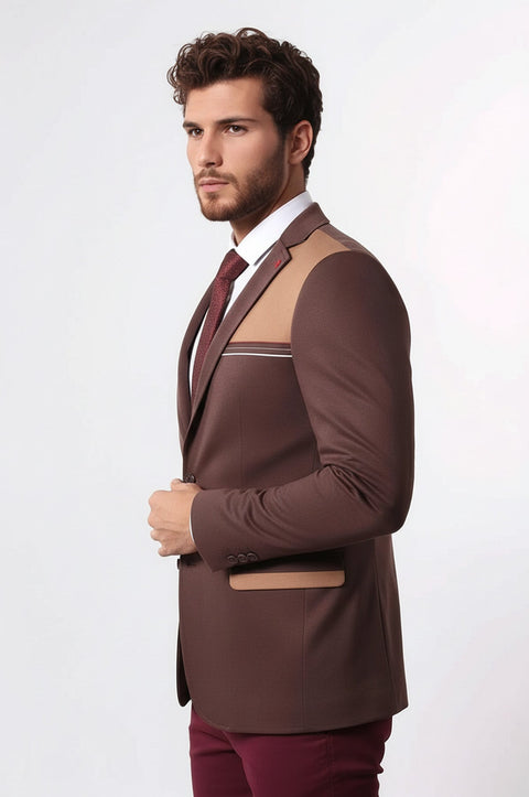 Modeled Slim Fit Brown Blazer - Wessi